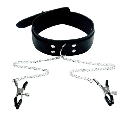 Нашийник з зажимами для сосків на ланцюжку Екокожа
