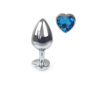 Металлическая анальная пробка Сердце М с Голубым кристаллом , длина 8см, диаметр 3,4см