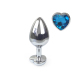 Металева анальна пробка Серце М з Блакитним кристалом, довжина 8см, діаметр 3,4см