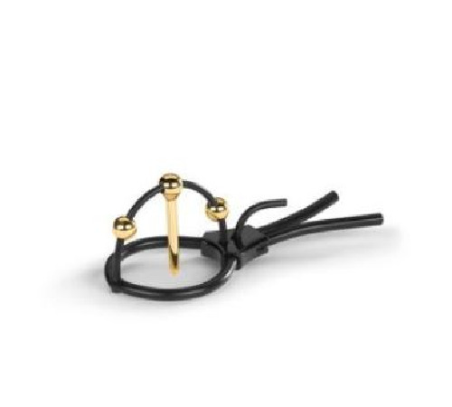 Утяжка для пениса Mystim Plunging Pete, позолоченная, с двумя шариками и коротким уретральным зондом