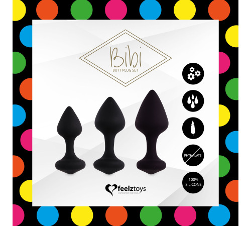 Набор силиконовых анальных пробок FeelzToys - Bibi Butt Plug Set 3 pcs Black