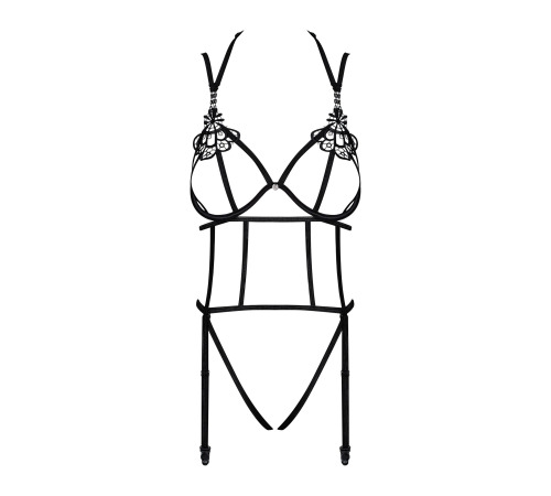 Боди из стреп с доступом Obsessive Badossa crotchless teddy S/M, черный