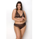 Комплект белья Passion Amberly Set 4XL/5XL black, лиф, трусики бразилиана, люрексовая нить