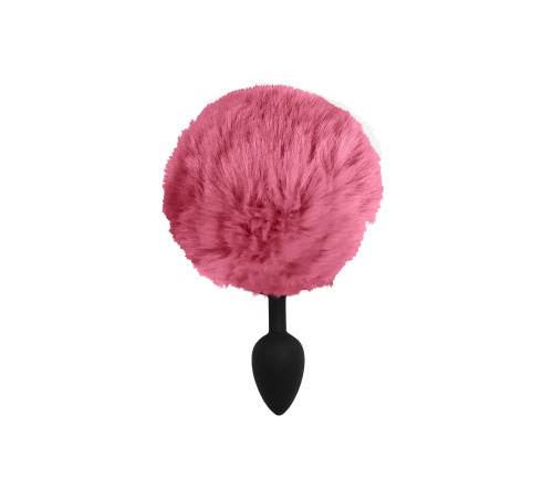 Силіконова анальна пробка S Чорна з Яскраво рожевим хвостиком