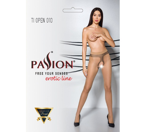 Телесные колготки с открытым доступом Passion TIOPEN 010 beige 1/2 (20 den), контрастная линия