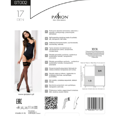 Классические чулки под пояс с двойной резинкой ST002 3/4 bianco - Passion