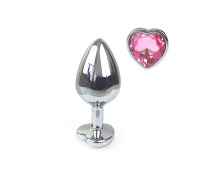 Металлическая анальная пробка Сердце М с Светло розовым кристаллом , длина 8см, диаметр 3,4см