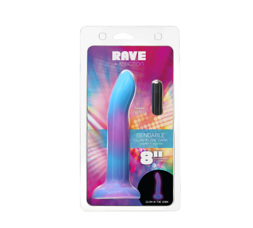 Светящийся в темноте фаллоимитатор ADDICTION Rave 8″ Glow in the Dark Dildo Blue Purple, 20,3 см