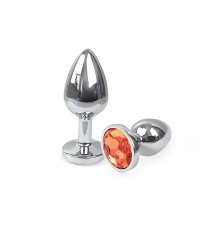 Металева анальна пробка М з Помаранчевим кристалом, довжина 8см, діаметр 3,4см