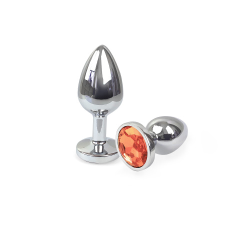 Металлическая анальная пробка М с Оранжевым кристаллом , длина 8см, диаметр 3,4см