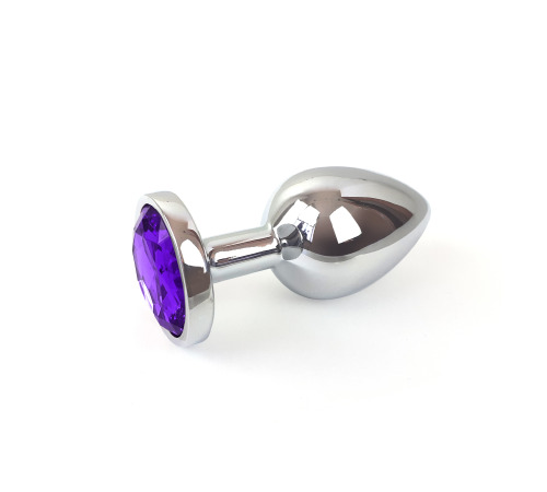 Металлическая анальная пробка L с Темно фиолетовым кристаллом , длина 9см, диаметр 4см