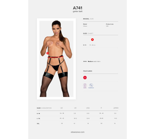 Гартеры Obsessive A741 garter belt black O/S, искусственная кожа