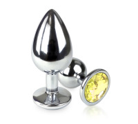Металлическая анальная пробка L с Лимонным кристаллом , длина 9см, диаметр 4см