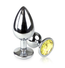 Металлическая анальная пробка L с Лимонным кристаллом , длина 9см, диаметр 4см