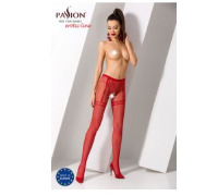 Эротические колготки-бодистокинг Passion S012 red, имитация чулок, пояса и ажурных трусиков