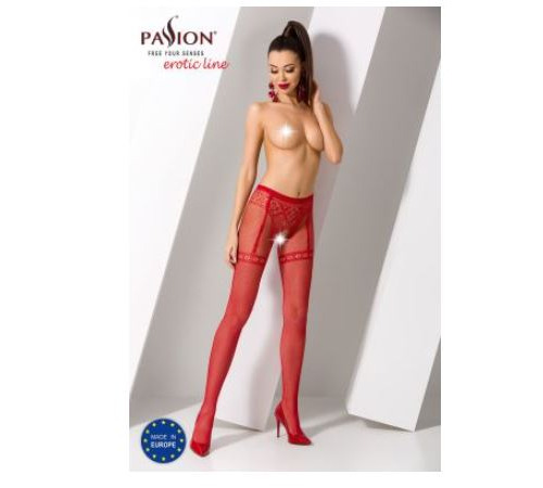 Колготки-бодістокінги Passion S012 One Size, Red, імітація панчіх, пояса та мереживних трусиків