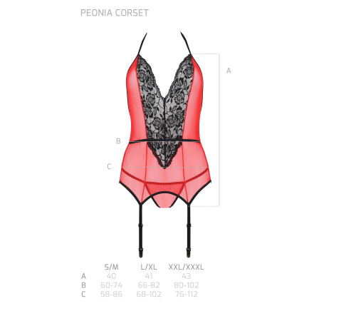 Корсет с пажами для чулок Passion PEONIA CORSET XXL/XXXL red стринги
