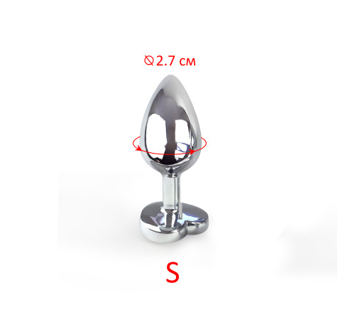 Металева анальна пробка Серце S із Темно синім кристалом , довжина 7см, діаметр 2,8см