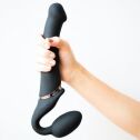Безремінний страпон з вібрацією Strap-On-Me Vibrating Black M, діаметр 3,3 см, пульт ДК, регульований