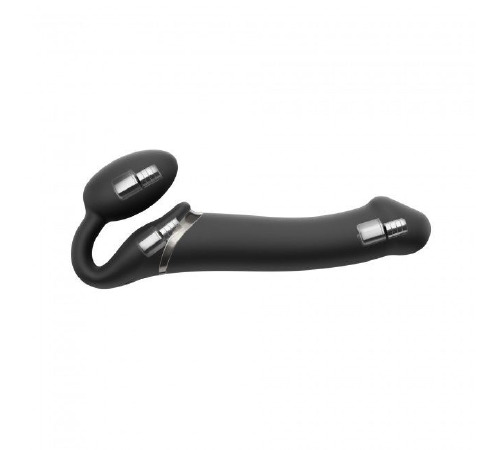 Безремневой страпон с вибрацией Strap-On-Me Vibrating Black M, диаметр 3,3см, пульт ДУ, регулируемый