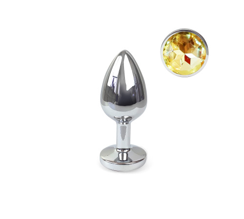 Металева анальна пробка S з лимонним кристалом, довжина 7см, діаметр 2,8см