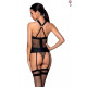 Сетчатый комплект корсет с халтером, съемные подвязки и трусики Amanda Corset black L/XL - Passion