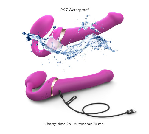 Безремневой вибрострапон с вакуумной стимуляцией Strap-On-Me MULTI ORGASM Fuchsia M, регулируемый