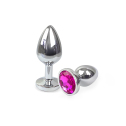 Металлическая анальная пробка М сТемно розовым кристаллом , длина 8см, диаметр 3,4см