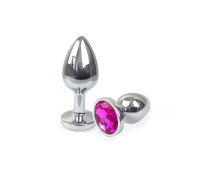 Металева анальна пробка М з Темно-рожевим кристалом, довжина 8см, діаметр 3,4см