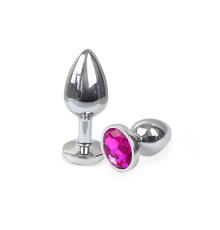 Металева анальна пробка М з Темно-рожевим кристалом, довжина 8см, діаметр 3,4см