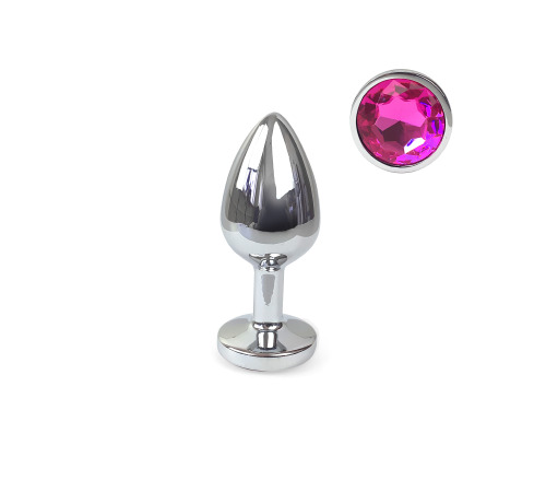 Металева анальна пробка М з Темно-рожевим кристалом, довжина 8см, діаметр 3,4см
