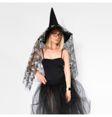 Шляпа ведьмы с вуалью и серебристым принтом – аксессуар для Хэллоуина