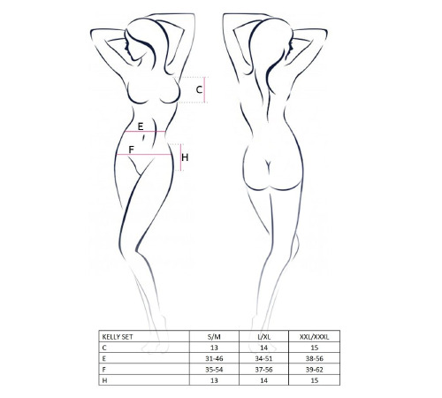 Комплект білизни KELLY SET black L/XL - Passion: ліф, трусики, пояс для панчох