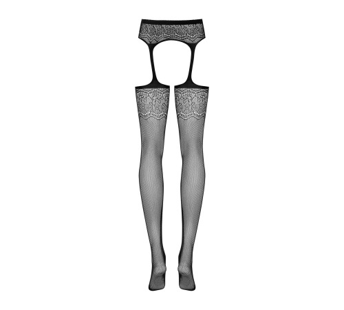 Сітчасті панчохи-стокінги з квітковим малюнком Obsessive Garter stockings S207 XL/XL, чорні, імітаці