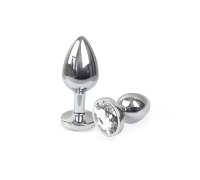 Металлическая анальная пробка S с Прозрачным кристаллом , длина 7см, диаметр 2,8см