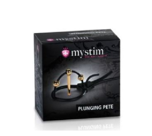 Утяжка для пениса Mystim Plunging Pete, позолоченная, с двумя шариками и коротким уретральным зондом