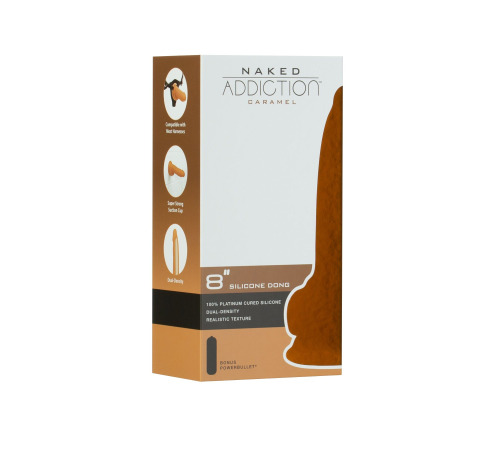 Фалоімітатор ADDICTION Dual Density Silicone Dildo Caramel 8″, присоска, діаметр 4,3 см, віброкуля