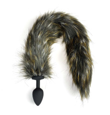 Силиконовая анальная пробка с хвостом черно/рыжая размер М