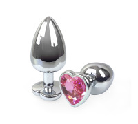 Металева анальна пробка Серце L зі Світло рожевим кристалом, довжина 9см, діаметр 4см
