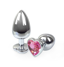 Металлическая анальная пробка Сердце L с Светло розовым кристаллом , длина 9см, диаметр 4см