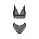 Комплект белья Passion Amberly Set 4XL/5XL black, лиф, трусики бразилиана, люрексовая нить
