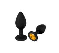 Силіконова анальна пробка S, Чорна з жовтим кристалом