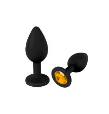 Силіконова анальна пробка S, Чорна з жовтим кристалом