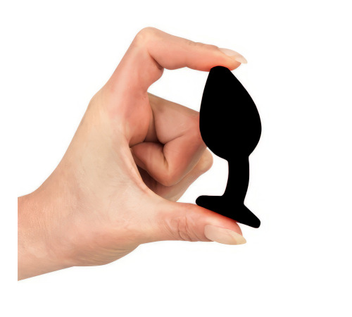 Силіконова анальна пробка S, Чорна з жовтим кристалом