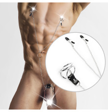 Мужское эрекционное кольцо с зажимами для сосков, Серебро