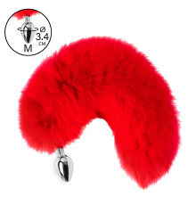 Металевий анальний затор з Червоним шикарним хвостом, розмір М