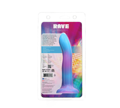 Светящийся в темноте фаллоимитатор ADDICTION Rave 8″ Glow in the Dark Dildo Blue Purple, 20,3 см