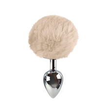 Металева анальна пробка L з бежевим хвостиком