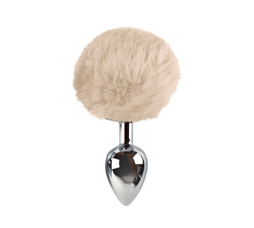 Металева анальна пробка L з бежевим хвостиком