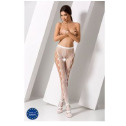 Эротические колготки-бодистокинг Passion S008 white, ажурные колготки с вырезом и лампасами-сеткой